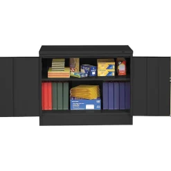 Tennsco Standard Desk-Height Storage Cabinet with Double Hinge Doors, 2-Shelf, Black, 30"H x 36"W x 18"D