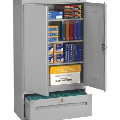 Tennsco Storage Cabinet with Lateral Drawer, 4-Shelf, 1-Drawer, Light Grey, 66"H x 36"W x 18"D