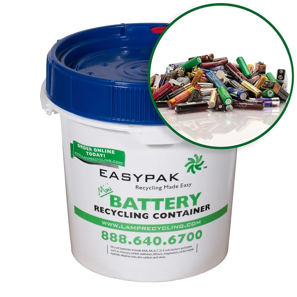 Terracycle Regulated Waste Plastic EasyPak Mini Battery Recycling Container, 1 Gallon, White (510-2100)