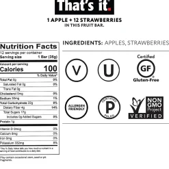 THAT'S IT Gluten Free Apple & Strawberry Nutrition Bar, 1.2 oz., 12 Bars/Box (307-00238)