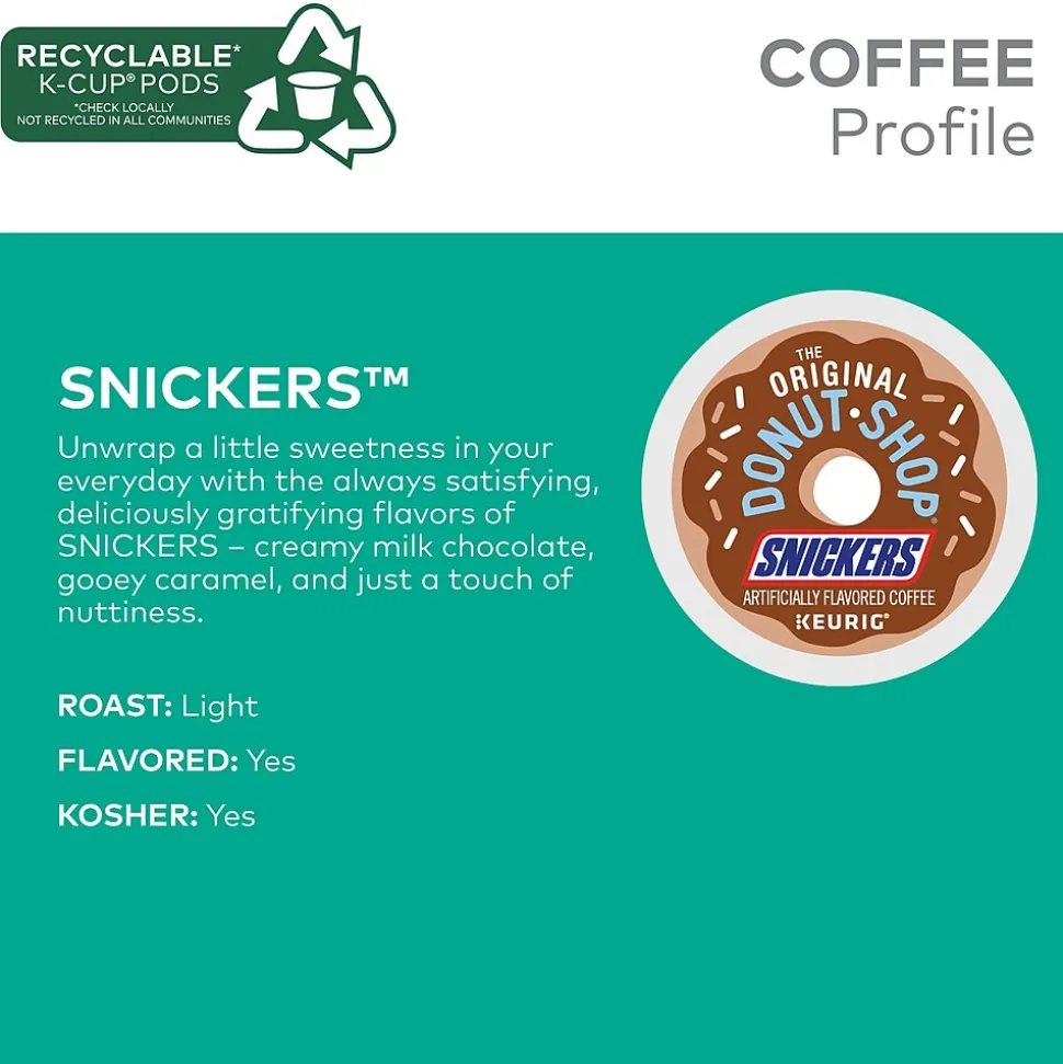 The Original Donut Shop Snickers Coffee Keurig® K-Cup® Pods, Light Roast, 96/Carton (5000367239CT)