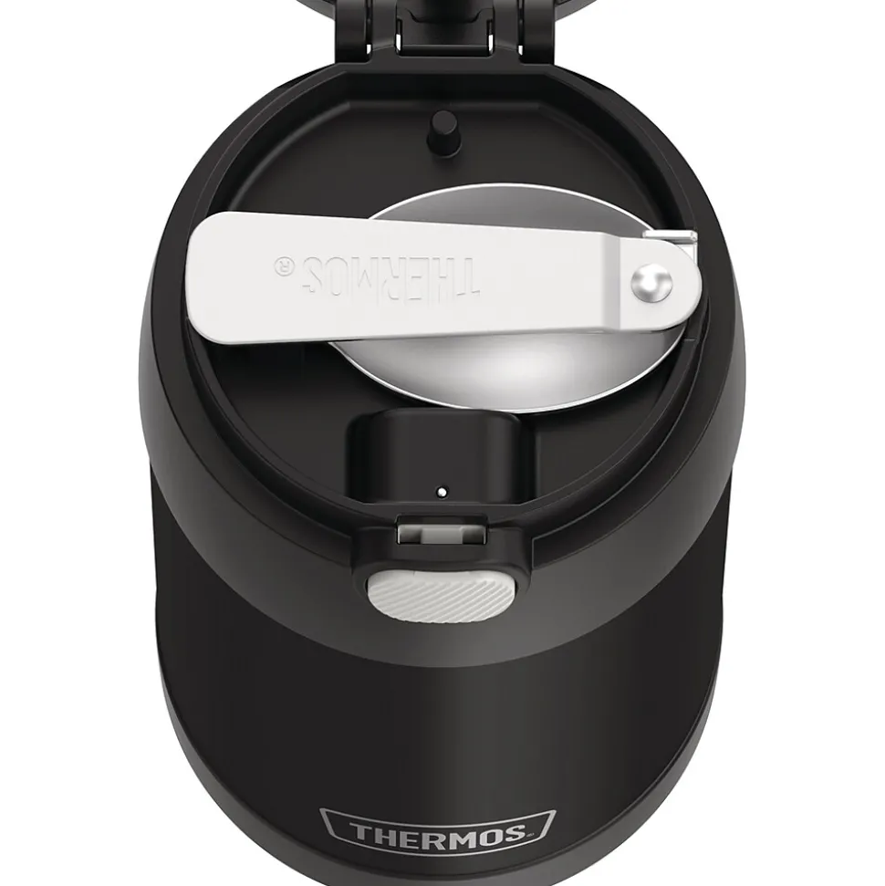 Thermos FUNtainer Stainless Steel Vacuum-Insulated Food Jar with Folding Spoon, 16-Oz., Black Matte (F31101BK6)