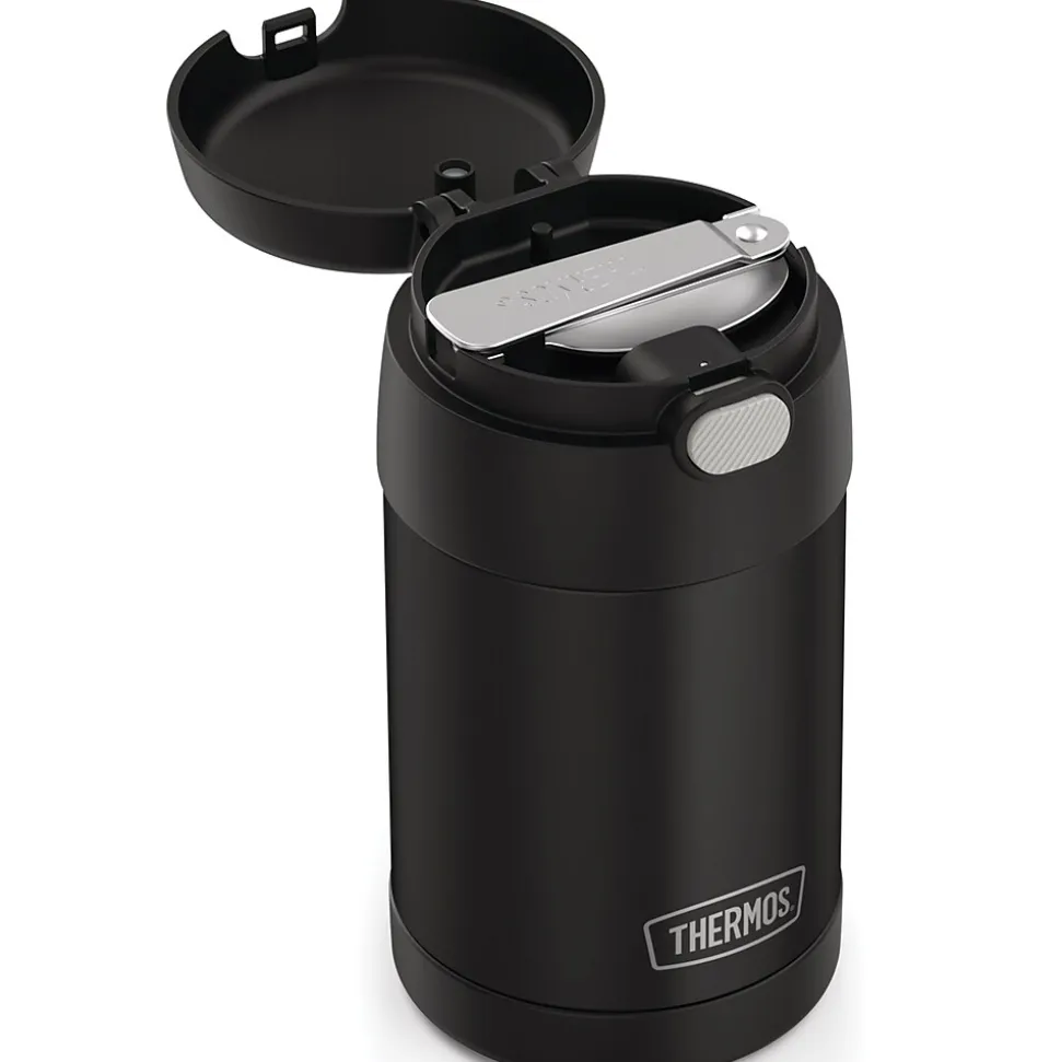 Thermos FUNtainer Stainless Steel Vacuum-Insulated Food Jar with Folding Spoon, 16-Oz., Black Matte (F31101BK6)