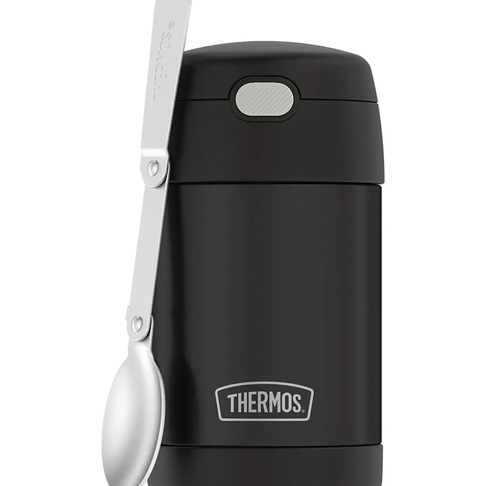Thermos FUNtainer Stainless Steel Vacuum-Insulated Food Jar with Folding Spoon, 16-Oz., Black Matte (F31101BK6)
