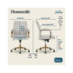 Thomasville Furniture Jolie Ergonomic Fabric Swivel Desk Chair, Light Gray (60068-LGRY)