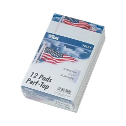 TOPS American Pride Notepads, 5" x 8", Narrow Ruled, White, 50 Sheets/Pad, 12 Pads/Pack (TOP 75101)