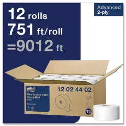 Tork Advanced Mini Jumbo Roll Bath Tissue, Septic Safe, 2-Ply, White, 3.48