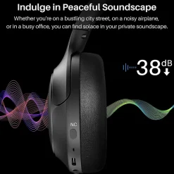 TOZO H10 Wireless Noise Cancelling Over-Ear Headphones, Bluetooth, Black (TOZOH10BLK)