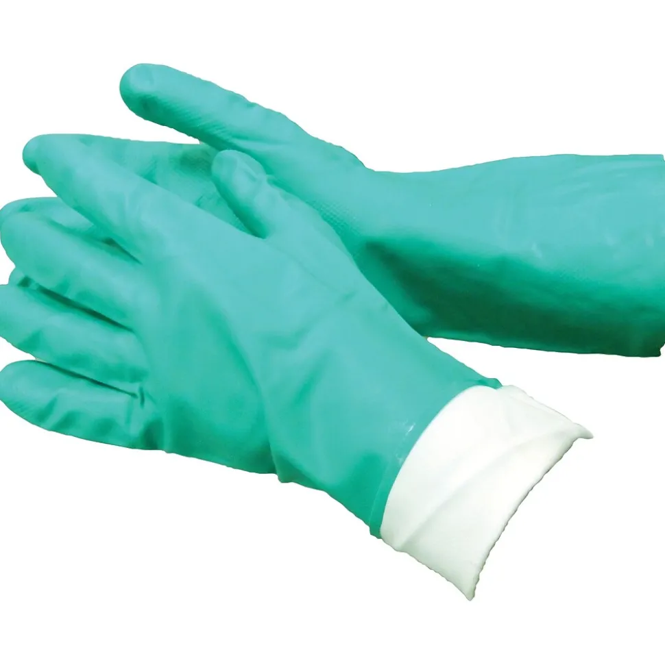 Tradex® Flock Lined Gloves, Green Nitrile, Extra Large, 12 Pair