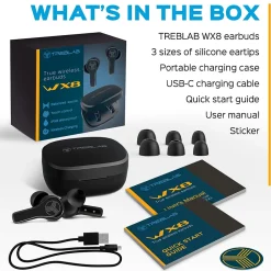 Treblab WX8 True Wireless IPX8 Waterproof Earbuds, Bluetooth, Black
