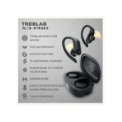 Treblab X3 Pro Wireless Noise Canceling Earbuds, Bluetooth, Black (X3-PRO-B)