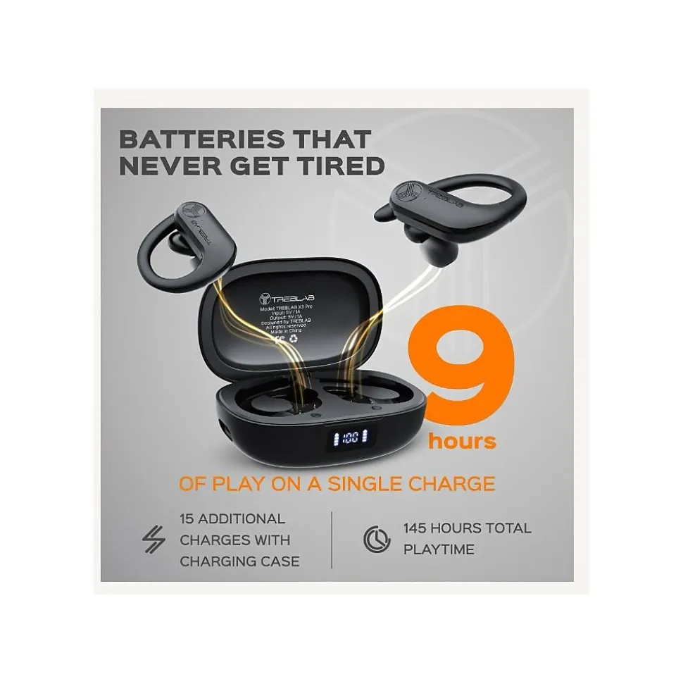 Treblab X3 Pro Wireless Noise Canceling Earbuds, Bluetooth, Black (X3-PRO-B)