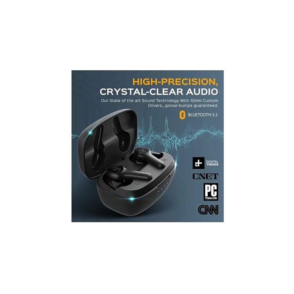 Treblab X9 Pro Wireless Noise Canceling Earbuds, Bluetooth, Black