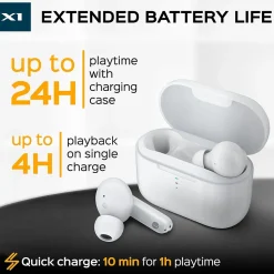 TREBLAB X1-W True Wireless Earbuds, IPX4 Waterproof, Bluetooth, White