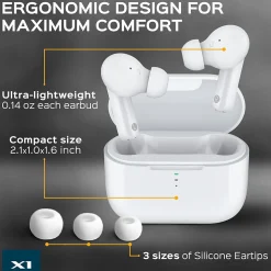 TREBLAB X1-W True Wireless Earbuds, IPX4 Waterproof, Bluetooth, White