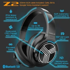 Treblab Z2-B Over Ear Workout Headphones with Microphone