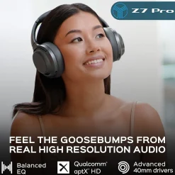 TREBLAB Z7-PRO Wireless Hybrid Active Noise Canceling Headphones, Bluetooth, Black