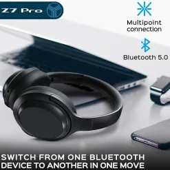TREBLAB Z7-PRO Wireless Hybrid Active Noise Canceling Headphones, Bluetooth, Black