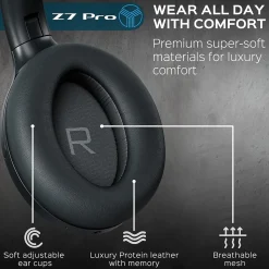 TREBLAB Z7-PRO Wireless Hybrid Active Noise Canceling Headphones, Bluetooth, Black
