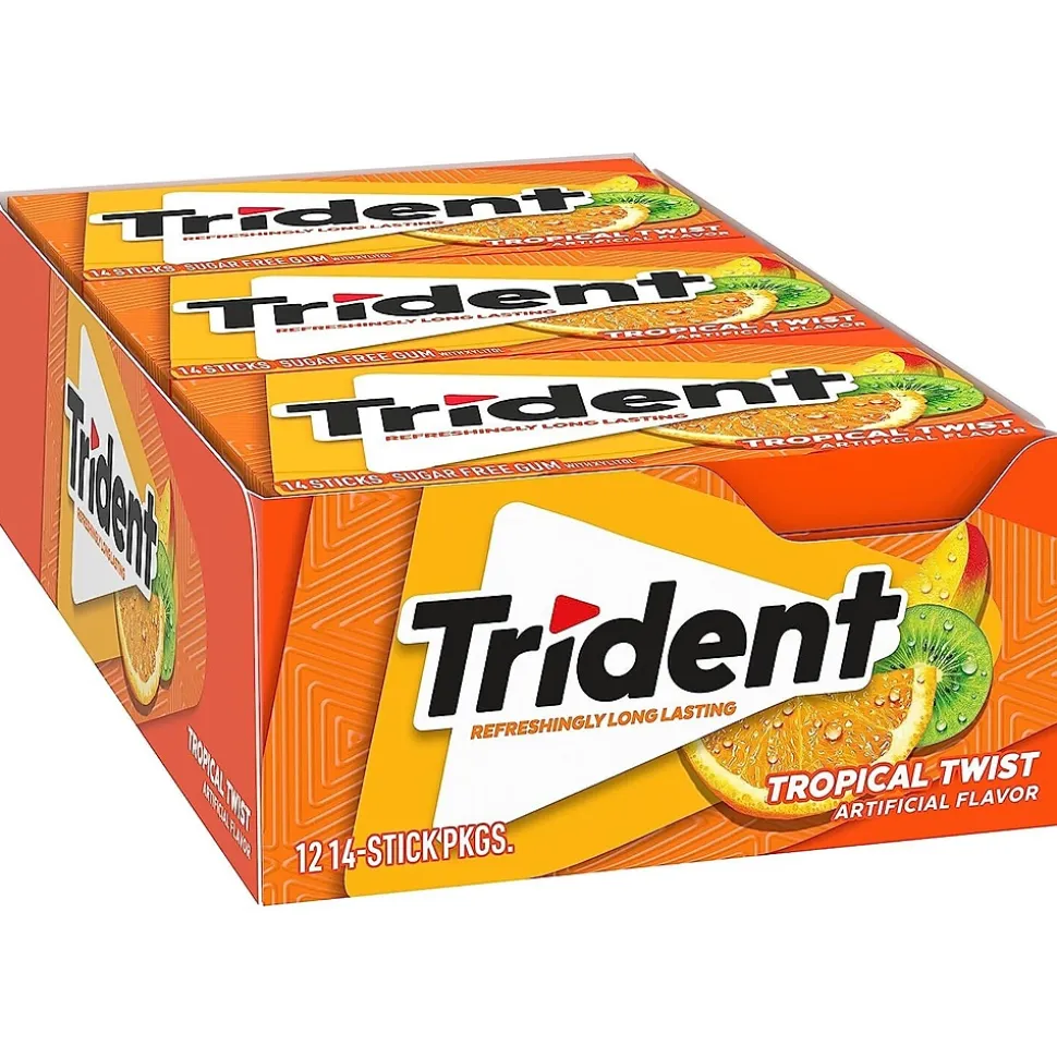 Trident Sugar Free Tropical Twist Gum, 14 Pieces/Pack, 12/Box (MOZ01110)