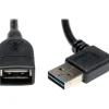 Tripp Lite 1.5' Universal Reversible USB 2.0 Right/Left Angle Extension Cable, Black (UR024-18N-RA)