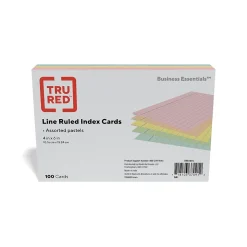 TRU RED™ 4" x 6" Index Cards, Lined, Assorted Colors, 100/Pack (TR51015)