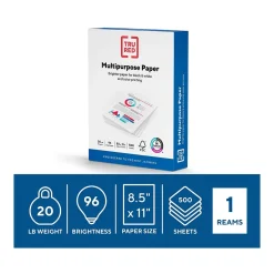 TRU RED™ 8.5" x 11" Multipurpose Paper, 20 lbs., 96 Brightness, 500 Sheets/Ream (TR56961)