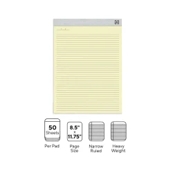 TRU RED Notepads, 8.5" x 11.75", Narrow Ruled, Canary, 50 Sheets/Pad, 6 Pads/Pack (TR57377)