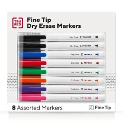 TRU RED™ Pen Dry Erase Markers, Fine Tip, Assorted, 8/Pack (TR61443/TR56881)