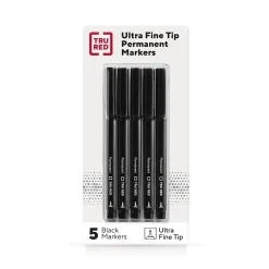 TRU RED™ Pen Permanent Markers, Ultra Fine Tip, Black, 5/Pack (TR54525)