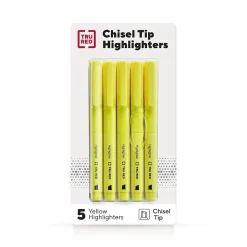 TRU RED™ Pocket Stick Highlighter with Grip, Chisel Tip, Yellow, 5/Pack (TR54578)