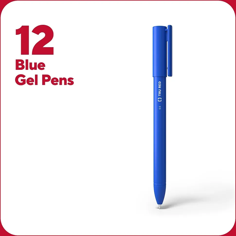 TRU RED™ Quick Dry Gel Pens, Fine Point, 0.5mm, Blue, Dozen (TR54472)