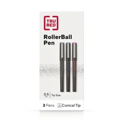 TRU RED™ Rollerball Pens, Fine Point, Assorted Colors, 3/Pack (TR58251)