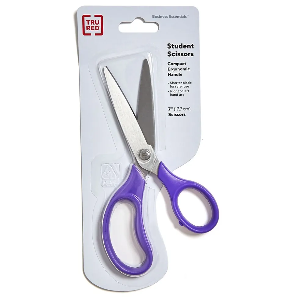 TRU RED™ Student 7" Stainless Steel Scissors, Straight Handle, Right & Left Handed, Assorted Colors (TR55048)