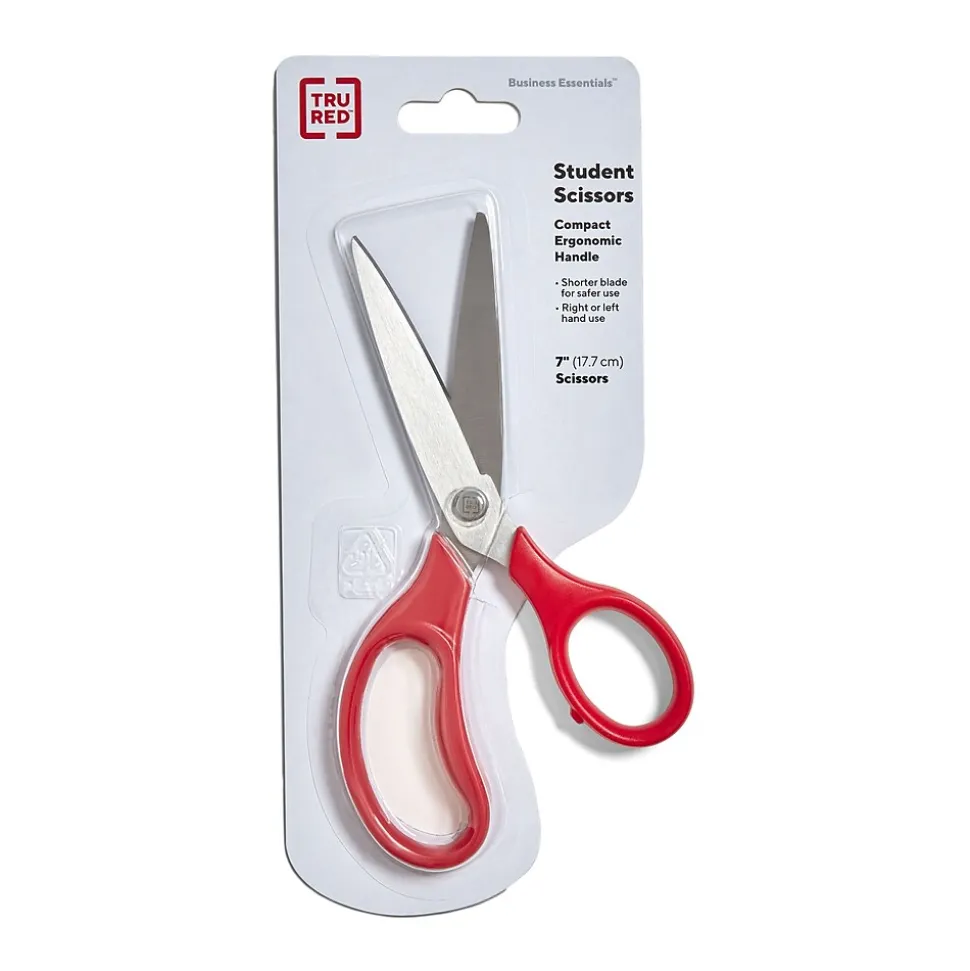 TRU RED™ Student 7" Stainless Steel Scissors, Straight Handle, Right & Left Handed, Assorted Colors (TR55048)