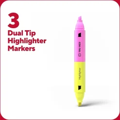 TRU RED™ Twin Tip Highlighters, Chisel Tip, Assorted Colors, 3/Pack (TR57834)
