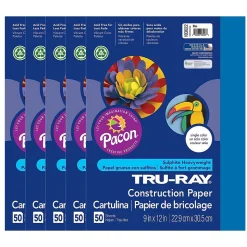 Tru-Ray 9" x 12" Construction Paper, Blue, 50 Sheets/Pack, 5 Packs/Bundle (PAC103022-5)