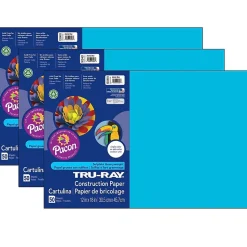 Tru-Ray 12" x 18" Construction Paper, Atomic Blue, 50 Sheets/Pack, 3 Packs (PAC103401-3)