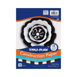 Tru-Ray 12" x 18" Construction Paper, Black/White, 72 Sheets/Pack (P6677)