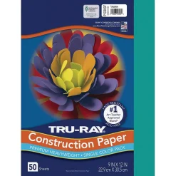 Tru-Ray 9" x 12" Construction Paper, Turquoise, 50 Sheets (P103007)