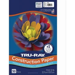 Tru-Ray 9" x 12" Construction Paper, White, 50 Sheets (P103026)