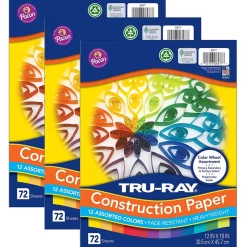 Tru-Ray Color Wheel Assortment 12" x 18" Construction Paper, Assorted, 72 Sheets/Pack, 3 Packs/Bundle (PAC6577-3)