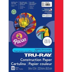 Tru-Ray® Construction Paper, Festive Red, 9" x 12", 50 Sheets Per Pack, 5 Packs (PAC103431-5)