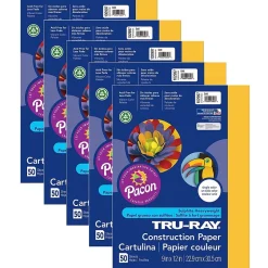 Tru-Ray® Construction Paper, Gold, 9" x 12", 50 Sheets Per Pack, 5 Packs (PAC102997-5)