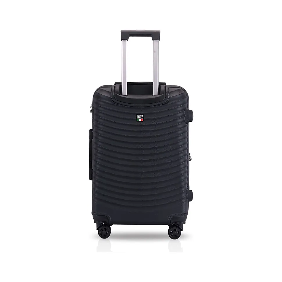 TUCCI Italy FLETTERE 22.8" Hardside Carry-On Suitcase, 8-Wheeled Spinner, Black (T0281-20in-BLK)