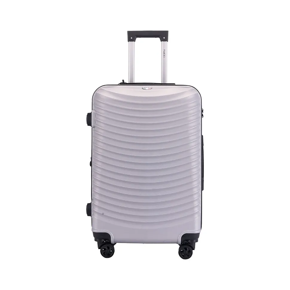 TUCCI Italy FLETTERE 22.8" Hardside Carry-On Suitcase, 8-Wheeled Spinner, Silver (T0281-20in-SLV)