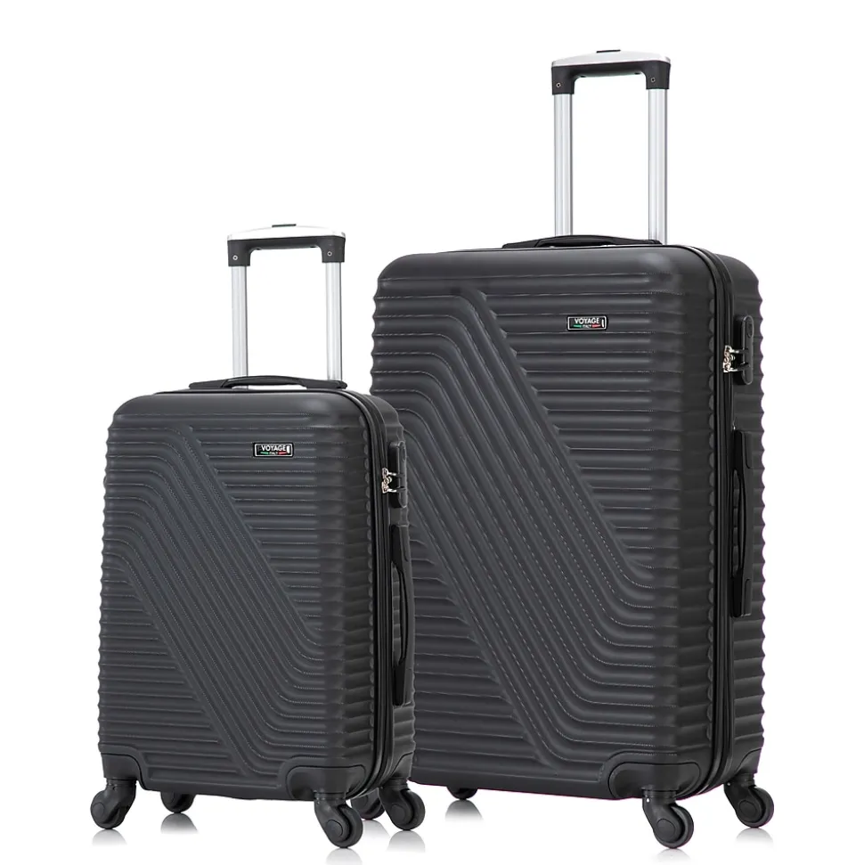 TUCCI VOYAGE Vertice 2-Piece Hardside Spinner Luggage Set, TSA Checkpoint Friendly, Black (V0001-02PC-BLK)