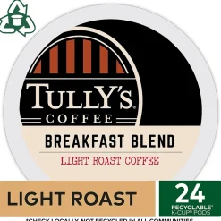 Tully's Breakfast Blend Coffee, Light Roast, 0.40 oz. Keurig® K-Cup® Pods, 24/Box (192719)