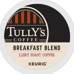 Tully's Breakfast Blend Extra Bold Coffee, Keurig K-Cup Pod, Light Roast, 96/Carton (192719CT)