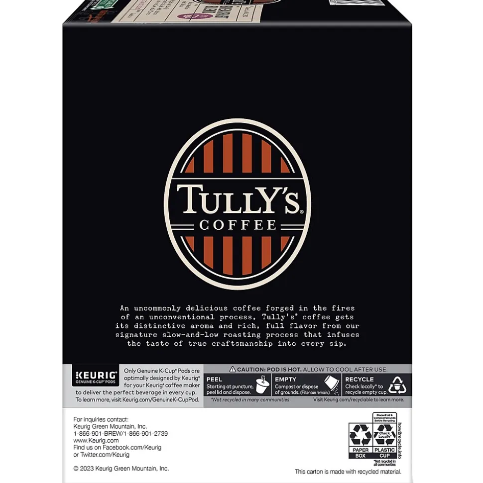 Tully's Breakfast Blend Extra Bold Coffee, Keurig K-Cup Pod, Light Roast, 96/Carton (192719CT)